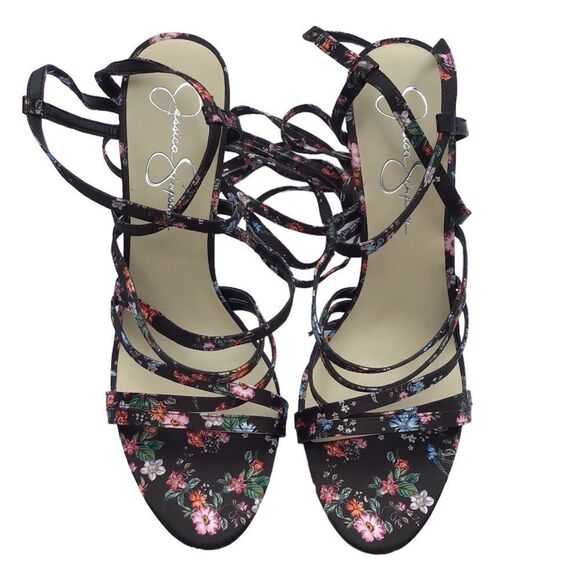 Jessica Simpson Black Jexilla Floral Strappy Wrap Sandal Size 11 (43) - Picture 1 of 10